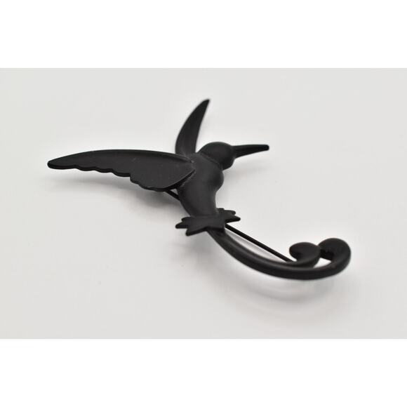 JJ Vintage Hummingbird Pin Brooch Matte Black Bird Chunky Signed 1980s BinAL - Picture 10 of 12